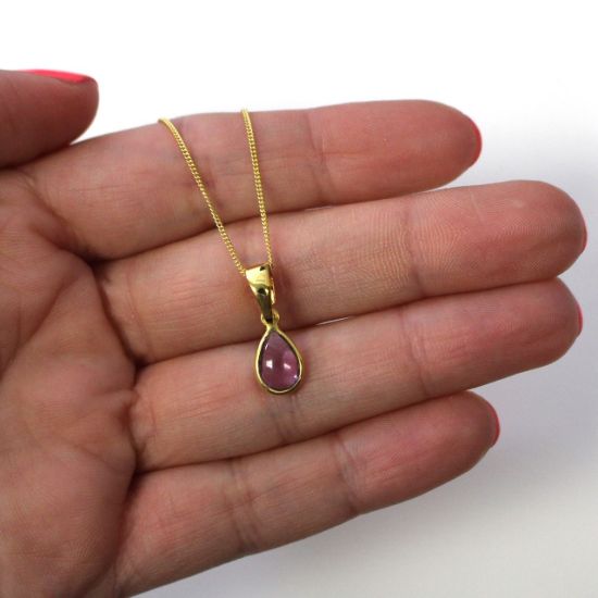 Wholesale Gold Over Sterling Silver Natural Teardrop Gemstone Birthstone Necklace - 18"