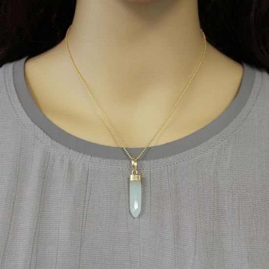 Wholesale Gold Over Sterling Silver Aqua Chalcedony Spike Pendant Necklace - 16"