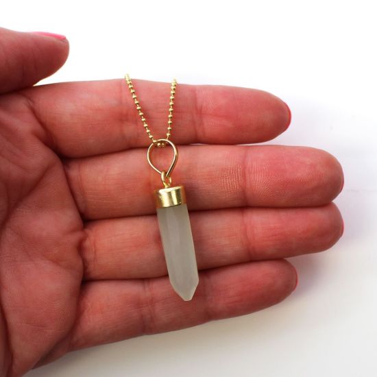 Wholesale Gold Over Sterling Silver Aqua Chalcedony Spike Pendant Necklace - 16"