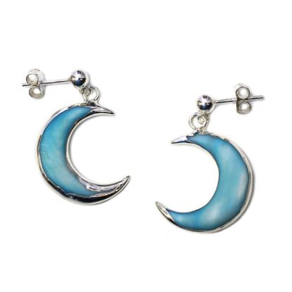 Wholesale Sterling Silver Blue Shell Crescent Moon Earrings (Sold Per Pair)