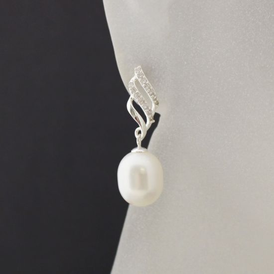 Wholesale Sterling Silver White Freshwater Pearl Fancy Twist Earrings