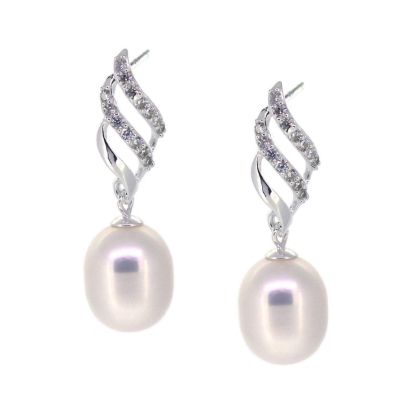 Wholesale Sterling Silver White Freshwater Pearl Fancy Twist Earrings