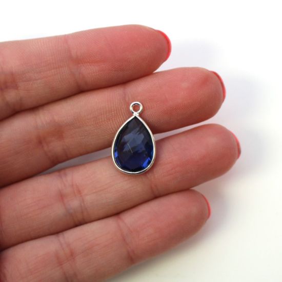 Wholesale Bezel Gemstone Pendant -Sterling Silver Bezel Gemstone 10x14mm Faceted Small Teardrop - Blue Iolite Quartz