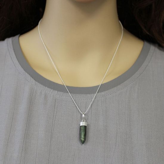 Wholesale Sterling Silver Labradorite Spike Pendant Necklace - 16"