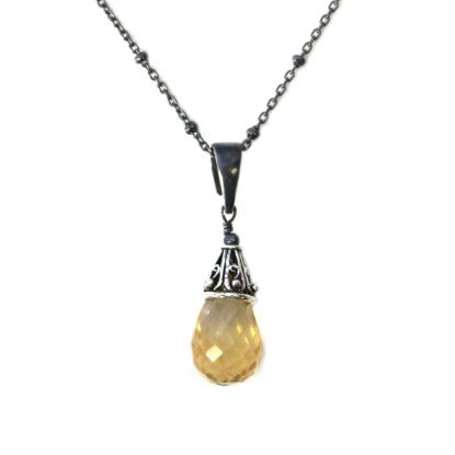 Wholesale Oxidized Sterling Silver Citrine Pendant Necklace - November Birthstone - 18"