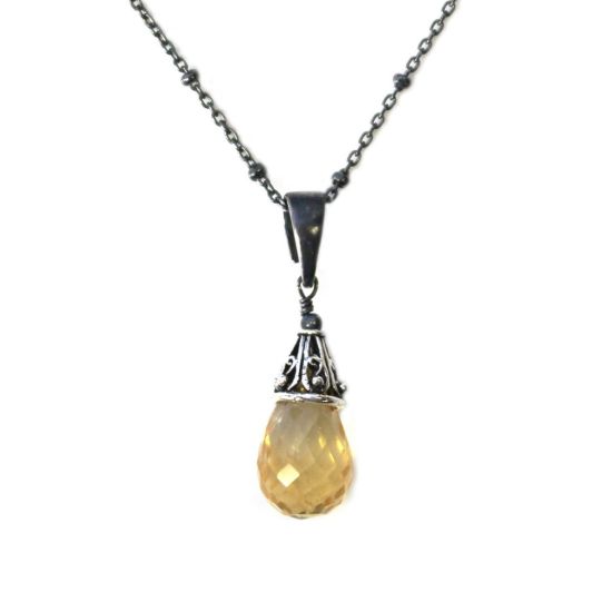 Wholesale Oxidized Sterling Silver Citrine Pendant Necklace - November Birthstone - 18"