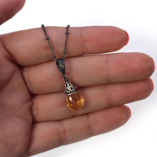Wholesale Oxidized Sterling Silver Citrine Pendant Necklace - November Birthstone - 18"
