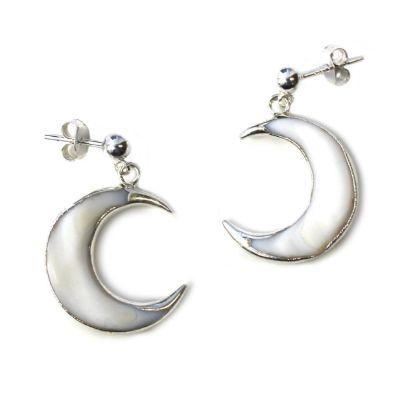 Wholesale Sterling Silver White Shell Crescent Moon Earrings (Sold Per Pair)
