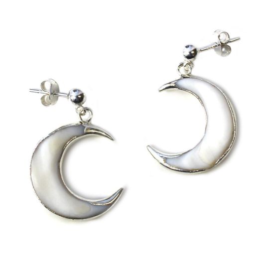 Wholesale Sterling Silver White Shell Crescent Moon Earrings (Sold Per Pair)