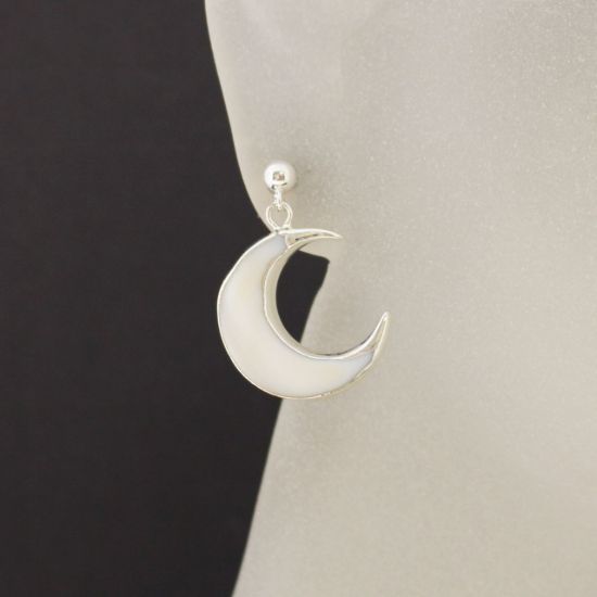 Wholesale Sterling Silver White Shell Crescent Moon Earrings (Sold Per Pair)