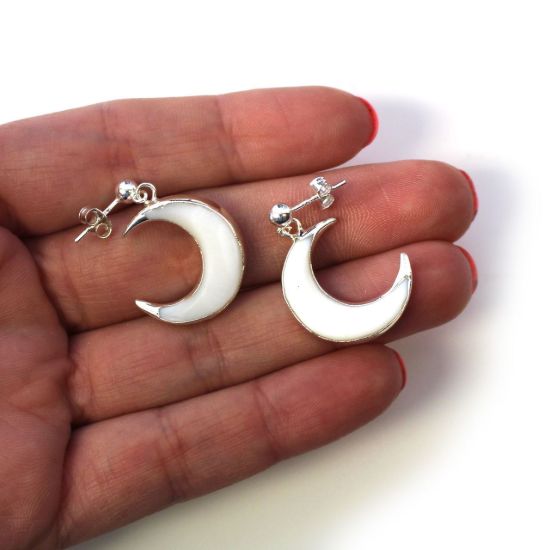 Wholesale Sterling Silver White Shell Crescent Moon Earrings (Sold Per Pair)