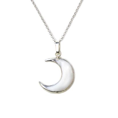 Wholesale Sterling Silver White Shell Crescent Moon Necklace - 18"