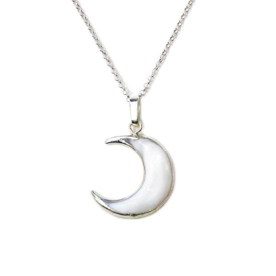 Wholesale Sterling Silver White Shell Crescent Moon Necklace - 18"