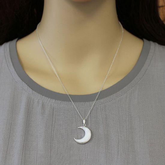 Wholesale Sterling Silver White Shell Crescent Moon Necklace - 18"
