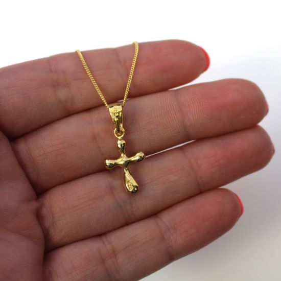 Wholesale Gold Over Sterling Silver Fancy Cross Charm Necklace - 16"