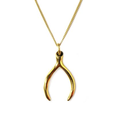 Wholesale Gold Over Sterling Silver Wishbone Charm Necklace - 16"