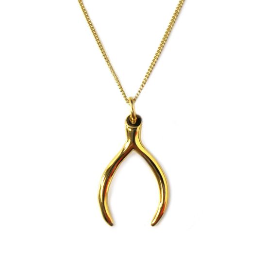 Wholesale Gold Over Sterling Silver Wishbone Charm Necklace - 16"