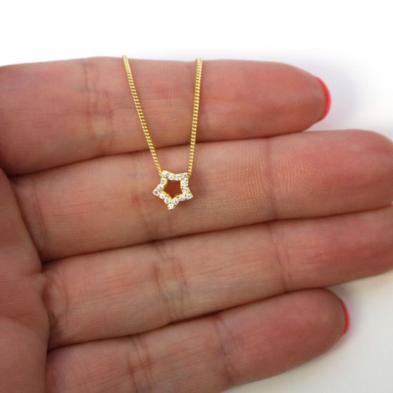 Wholesale Gold Over Sterling Silver CZ Stone Star Charm Necklace -16"