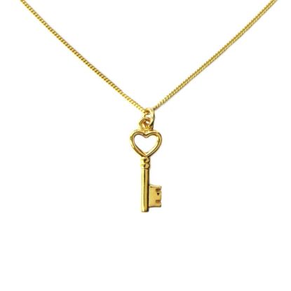 Wholesale Gold Over Sterling Silver Heart Key Charm Necklace -16"