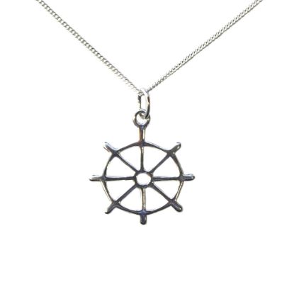 Wholesale Sterling Silver Nautical Boat Wheel Charm Necklace - 16"
