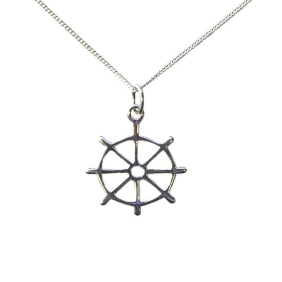 Wholesale Sterling Silver Nautical Boat Wheel Charm Necklace - 16"