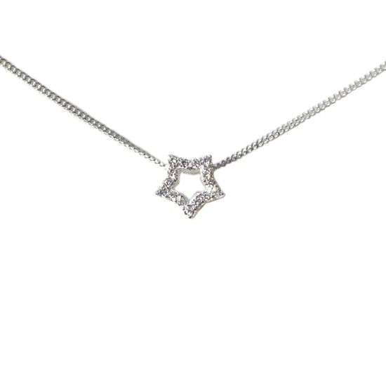 Wholesale Sterling Silver CZ Stone Star Charm Necklace -16"