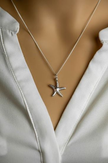 Wholesale Sterling Silver Starfish Charm Necklace -16"