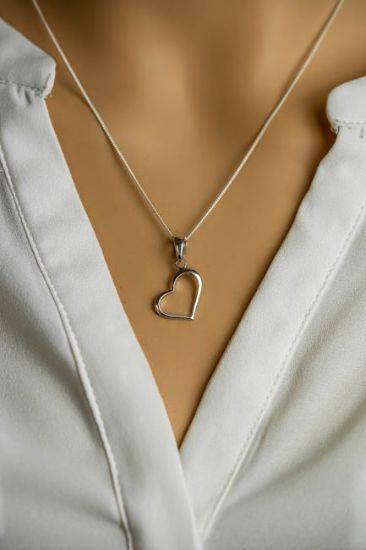 Wholesale Sterling Silver Classic Heart Charm Necklace - 16"