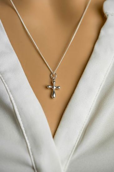 Wholesale Sterling Silver Fancy Cross Charm Necklace - 16"
