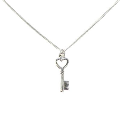 Wholesale Sterling Silver Heart Key Charm Necklace -16"