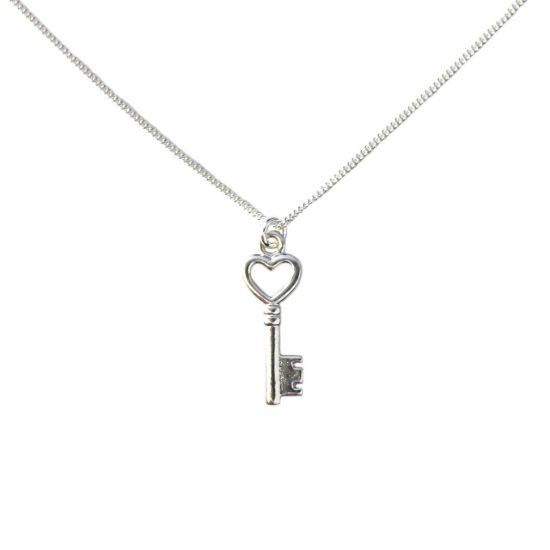 Wholesale Sterling Silver Heart Key Charm Necklace -16"