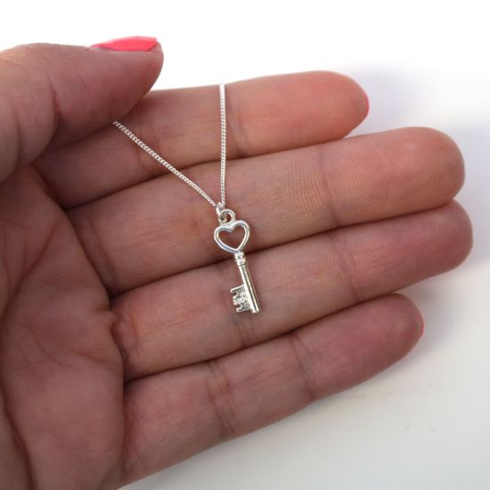 Wholesale Sterling Silver Heart Key Charm Necklace -16"