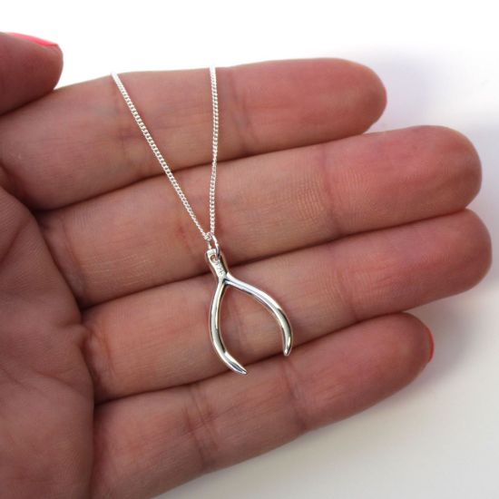 Wholesale Sterling Silver Wishbone Charm Necklace - 16"