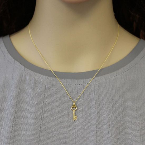 Wholesale Gold Over Sterling Silver Heart Key Charm Necklace -16"