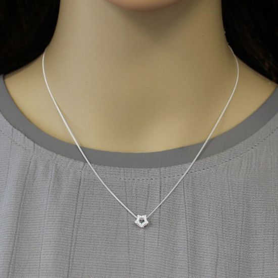 Wholesale Sterling Silver CZ Stone Star Charm Necklace -16"