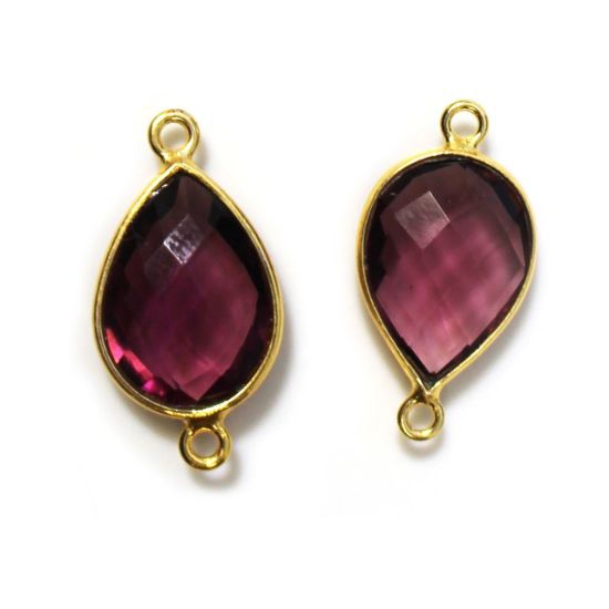 Gold Over Sterling Silver Bezel Gemstone Links - 10x14mm Faceted Pear Shape - Pink Amethyst Quartz