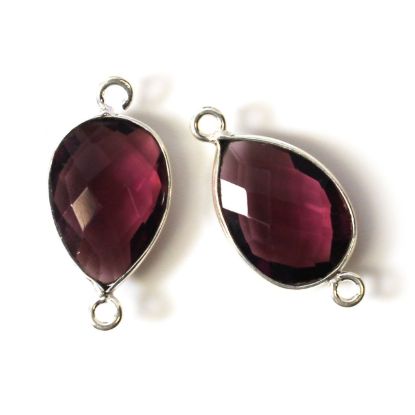 Wholesale Sterling Silver Bezel Gemstone Links - Faceted Pear Shape - Pink Amethyst Quartz 