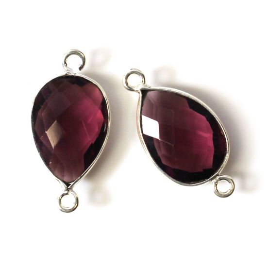 Wholesale Sterling Silver Bezel Gemstone Links - Faceted Pear Shape - Pink Amethyst Quartz 