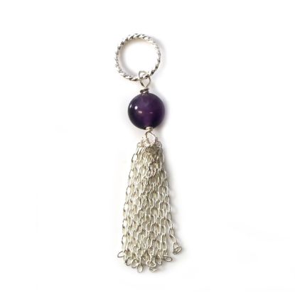 Wholesale Sterling Silver Tiny Twisted Ring Amethyst Bead Tassel Charm Pendant - February Birthstone