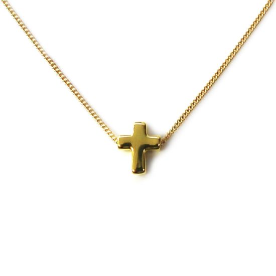 Wholesale Gold Over Sterling Silver Tiny Cross Charm Necklace - 16"