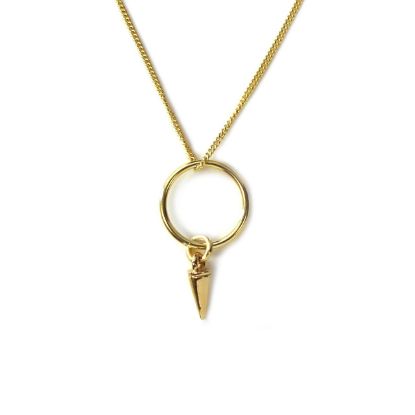 Wholesale Gold Over Sterling Silver Circle and Spike Charm Necklace - 16"