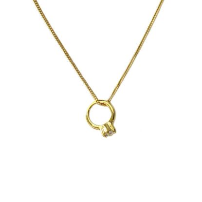 Wholesale Gold Over Sterling Silver Promise Ring Charm Necklace - 16"