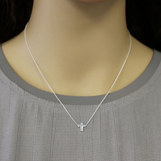 Wholesale Sterling Silver Tiny Cross Charm Necklace - 16"