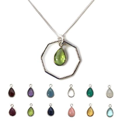 Wholesale Sterling Silver Natural Teardrop Birthstone Geometric Necklace - 16"
