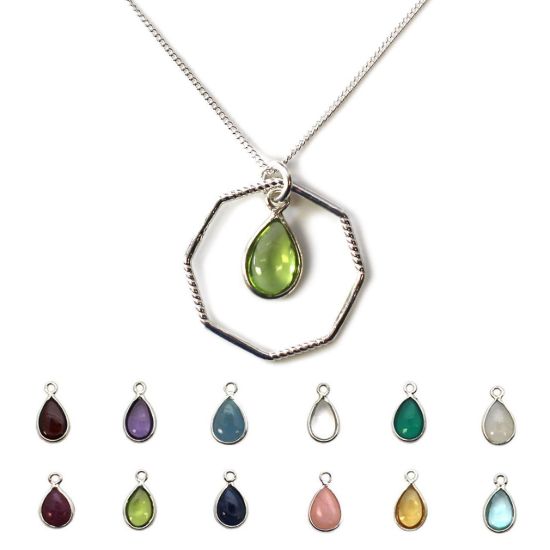 Wholesale Sterling Silver Natural Teardrop Birthstone Geometric Necklace - 16"