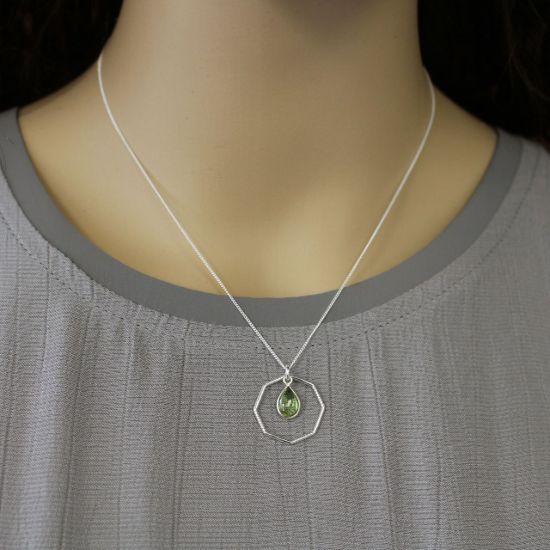 Wholesale Sterling Silver Natural Teardrop Birthstone Geometric Necklace - 16"