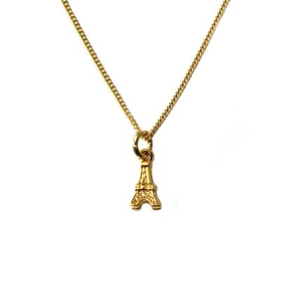 Wholesale Gold Over Sterling Silver Eiffel Tower Charm Necklace - 16"