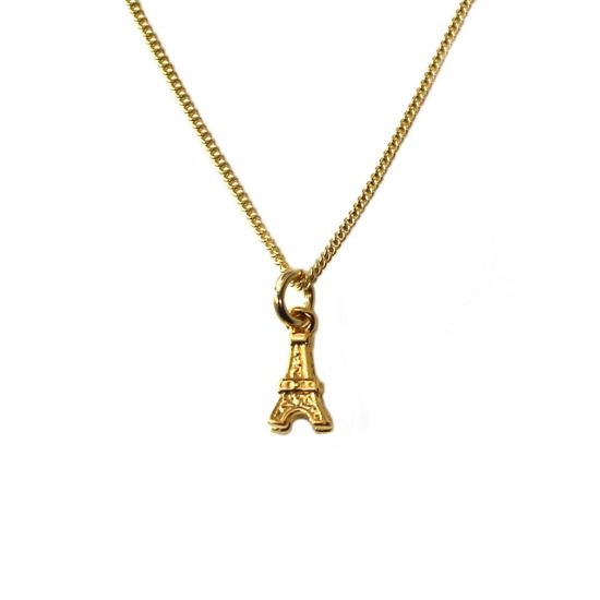 Wholesale Gold Over Sterling Silver Eiffel Tower Charm Necklace - 16"