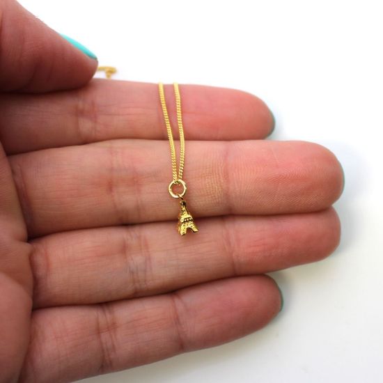 Wholesale Gold Over Sterling Silver Eiffel Tower Charm Necklace - 16"
