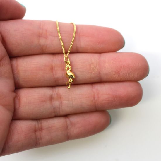 Wholesale Gold Over Sterling Silver Flamingo Charm Necklace - 16"
